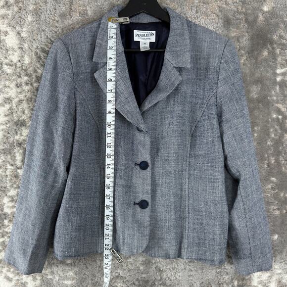 Pendelton Petite Size 14 Silk Wool Blend Career Notched Blazer Jacket Gray Lined - Picture 2 of 8